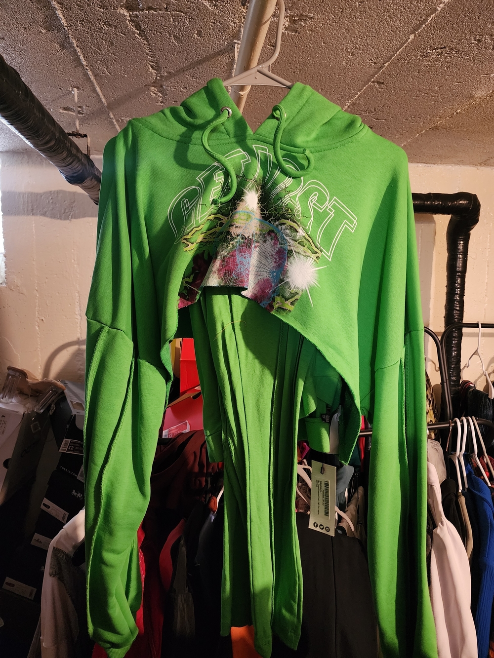 Bright Green Cropped Graphic Hoodie Set